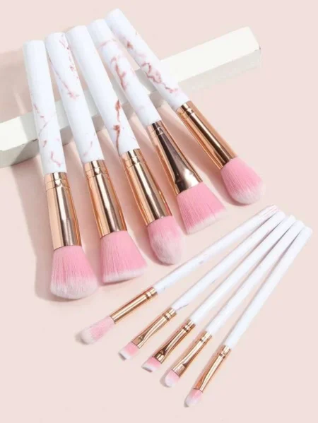 10pcs Marble Pattern Makeup Brush Set With Tube 8109