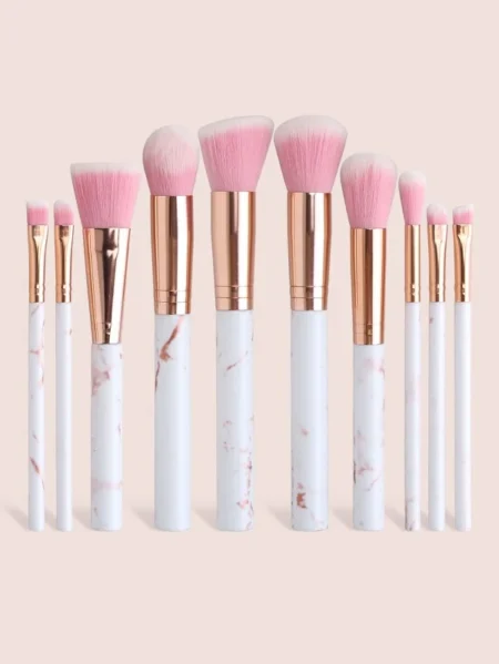 10pcs Marble Pattern Makeup Brush Set With Tube 8109